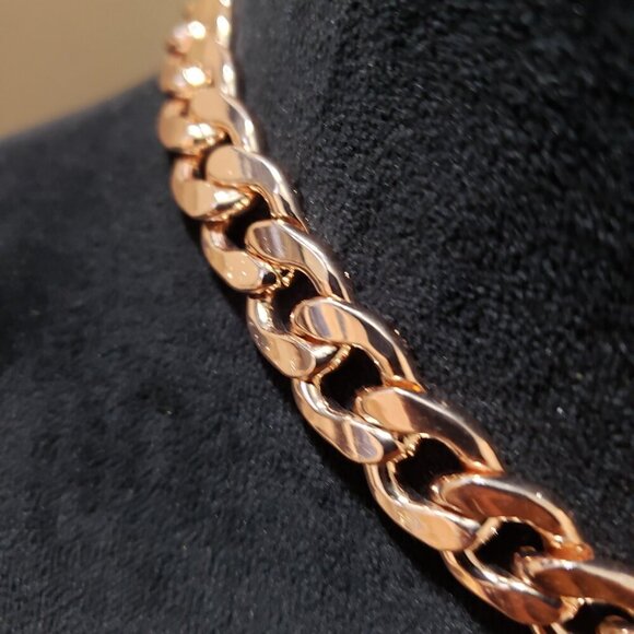 Women's Gold Tone Rhinestone Heart Pendant with Bold Chain Necklace w/ Earrings - Picture 2 of 7